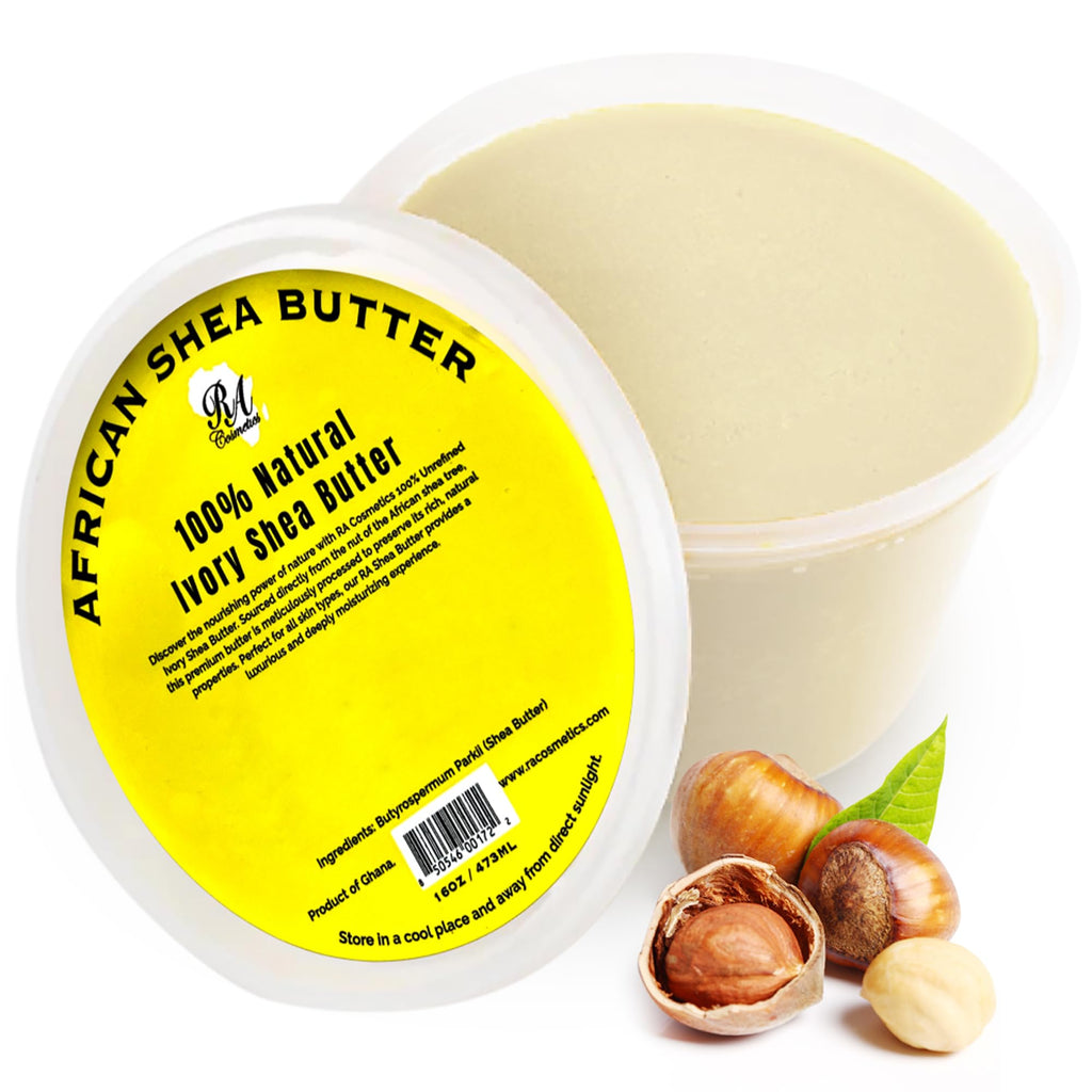 RA COSMETICS 100% Pure Ivory Shea Butter – 16oz Whipped, Raw & Unrefined from Ghana