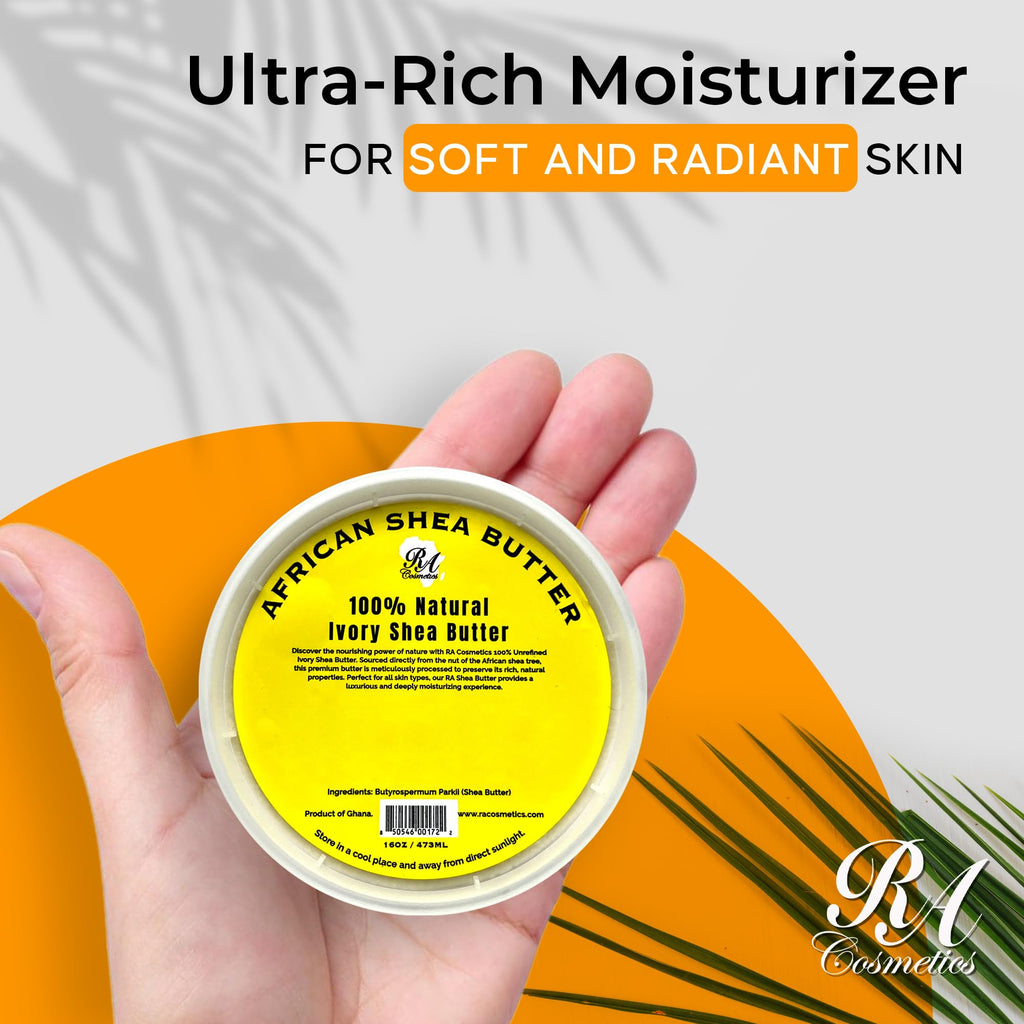 RA COSMETICS 100% Pure Ivory Shea Butter – 16oz Whipped, Raw & Unrefined from Ghana