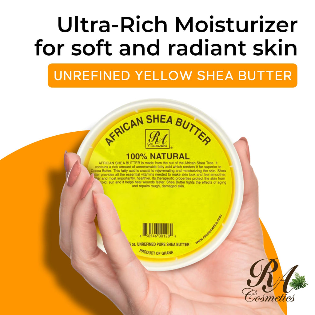 RA Cosmetics 100% Pure African Shea Butter – Golden, Unrefined, 16 oz Jar for Skin & Hair