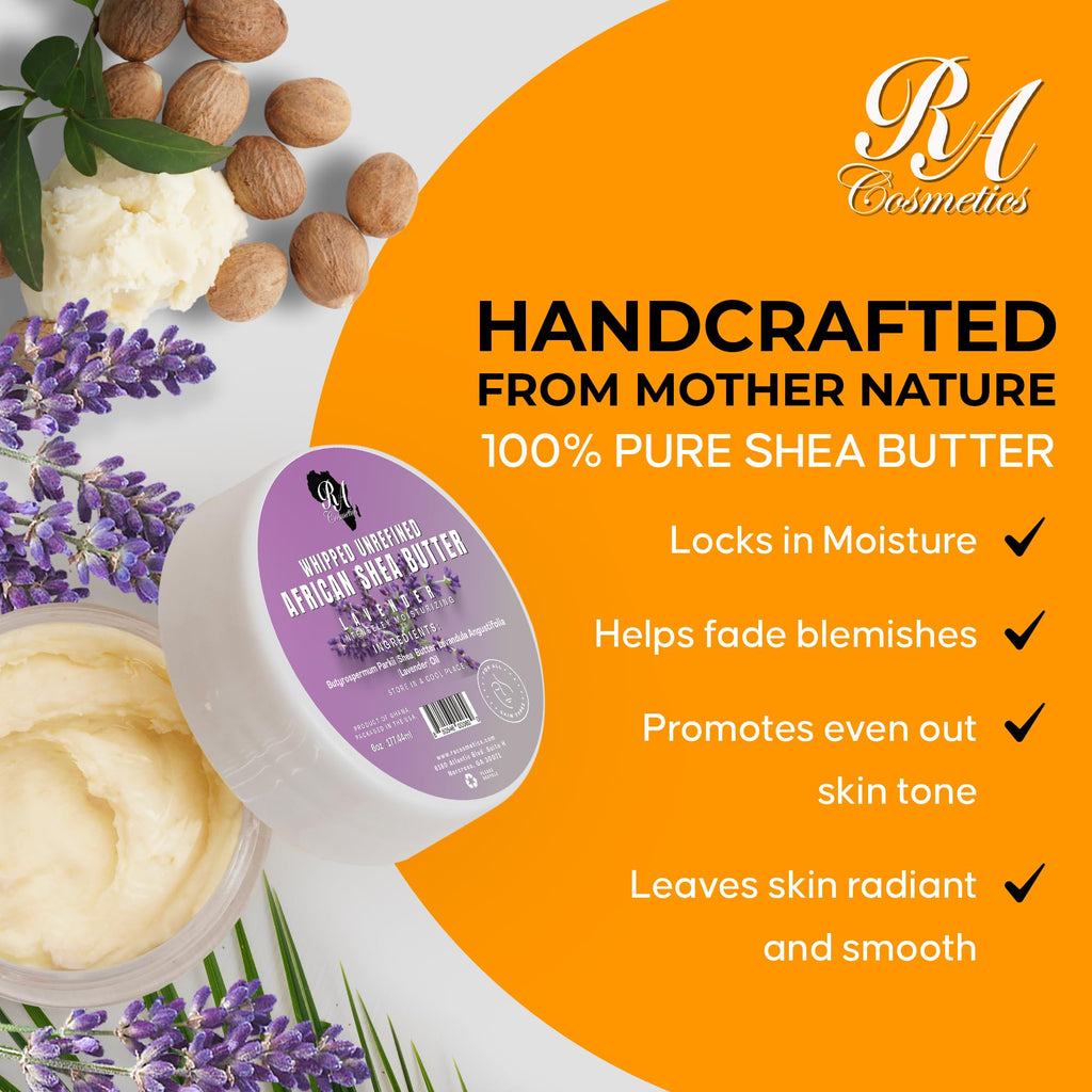 RA COSMETICS Whipped Shea Butter with Lavender Extract – 12oz, 100% Unrefined Shea from Ghana