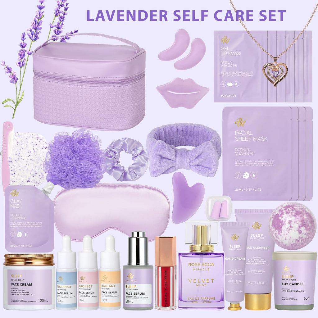 RA ROSA ACCA 33-Piece Valentines Gift Set for Women | Lavender Spa Skincare & Accessories
