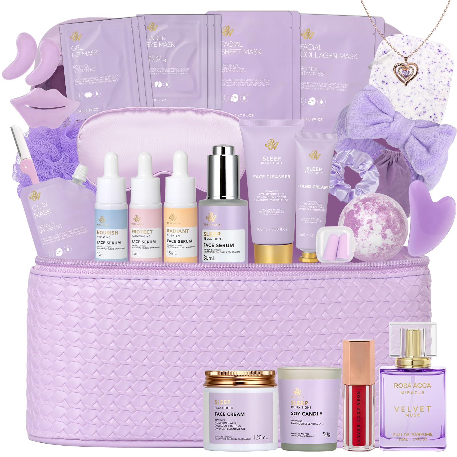 RA ROSA ACCA 33-Piece Valentines Gift Set for Women | Lavender Spa Skincare & Accessories