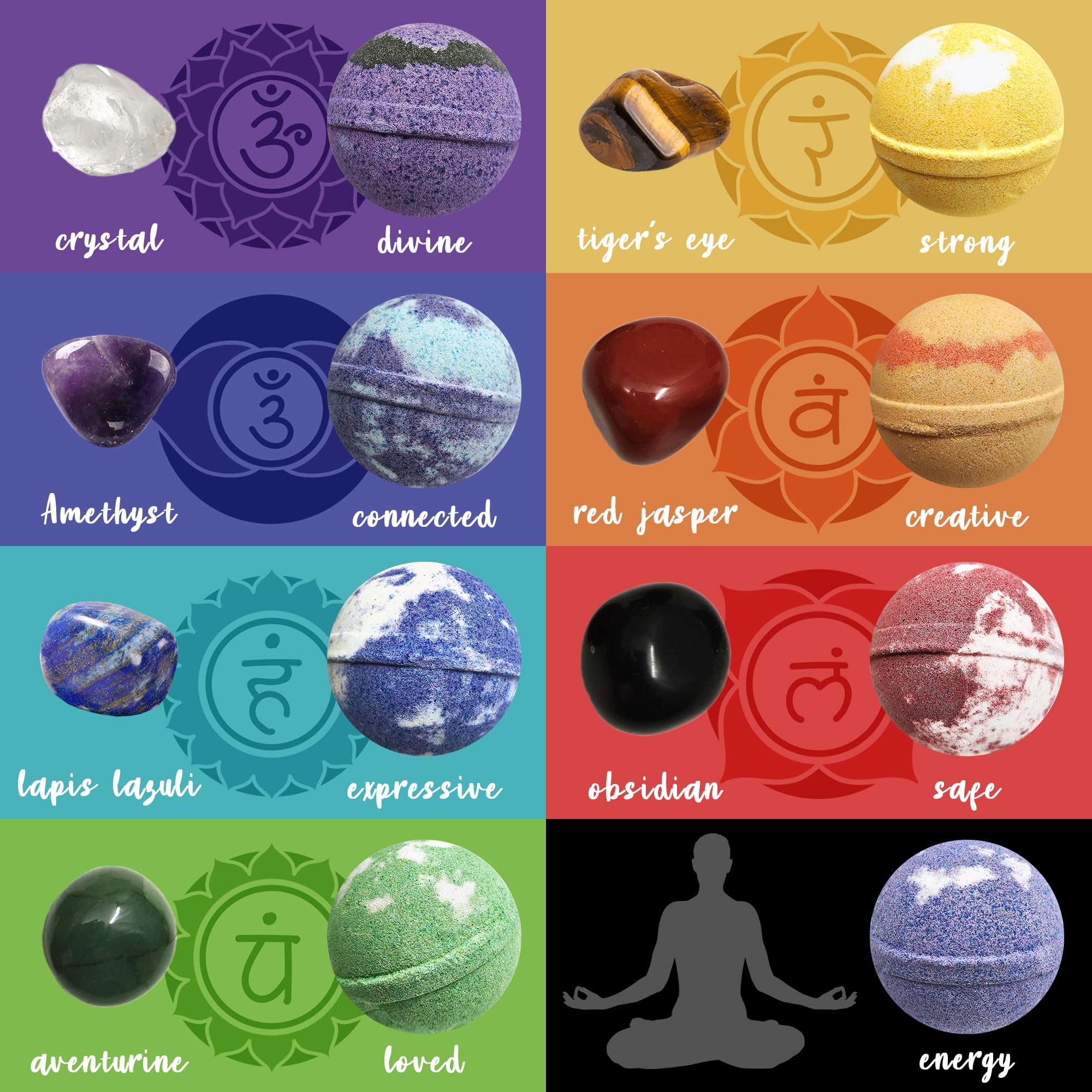 Rachelle Parker Chakra Healing Gemstones Bath Bombs | 15 Essential Oil Bath Bombs for Yoga & Meditation