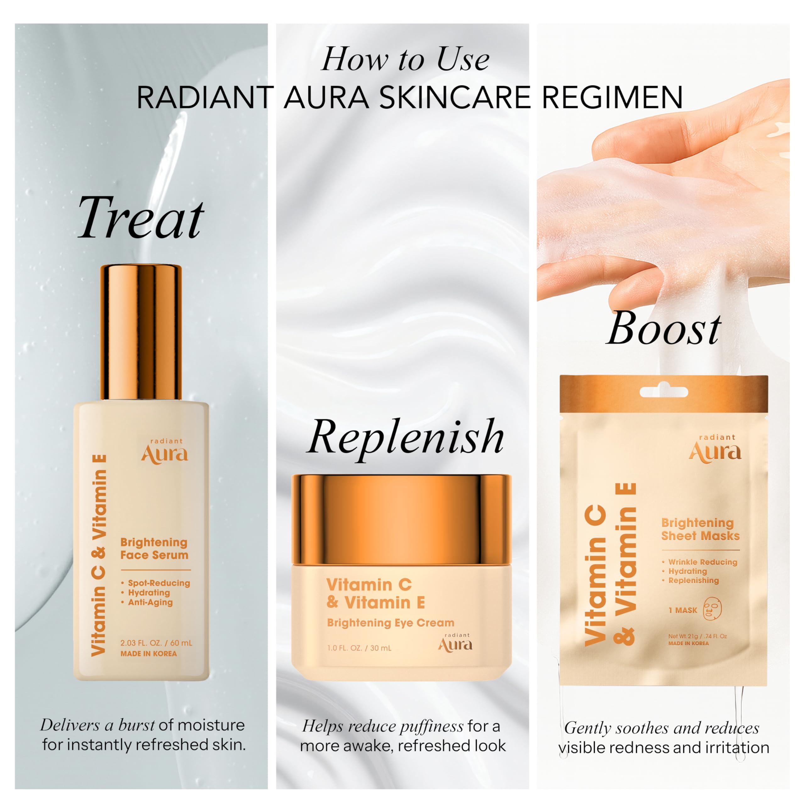 Radiant Aura Vitamin C & E Serum for Face – Lightweight K-Beauty Hydration | Vegan, Clean Beauty | Pack of 2