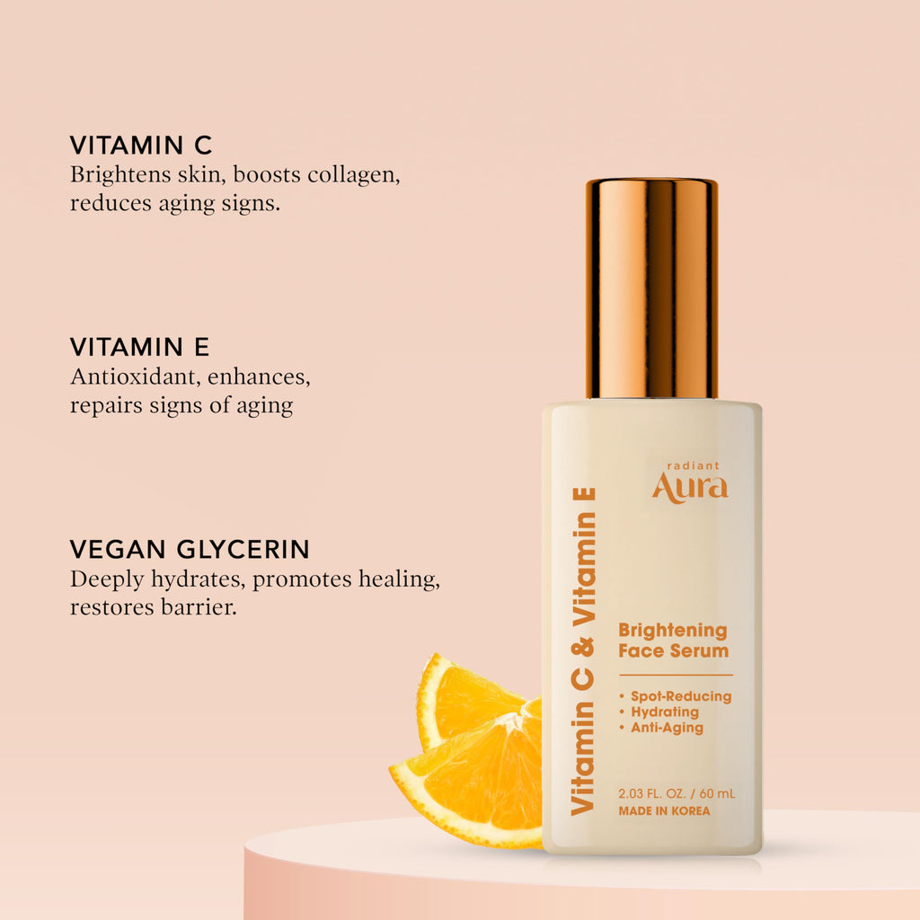 Radiant Aura Vitamin C & E Serum for Face – Lightweight K-Beauty Hydration | Vegan, Clean Beauty | Pack of 2