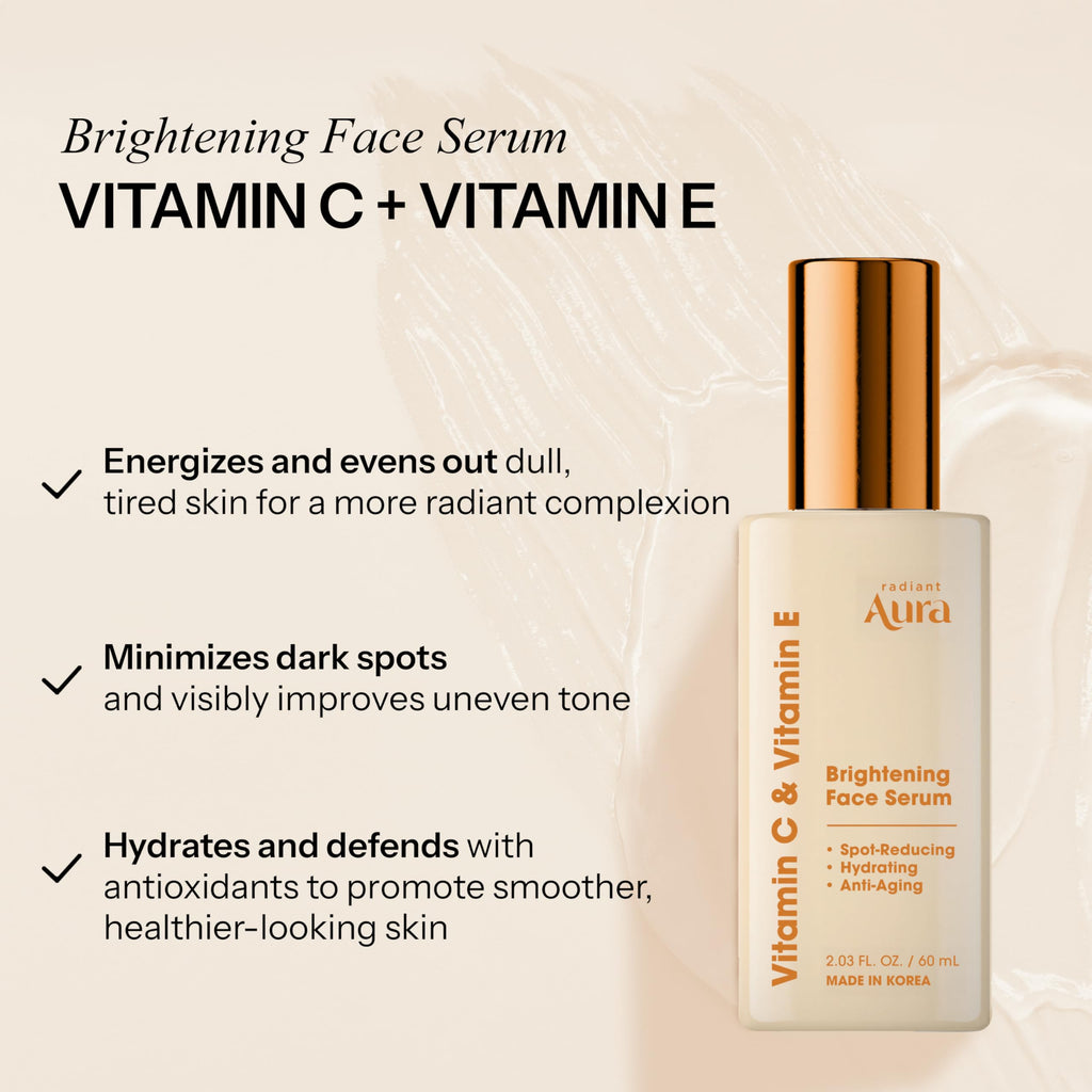 Radiant Aura Vitamin C & E Serum for Face – Lightweight K-Beauty Hydration | Vegan, Clean Beauty | Pack of 2