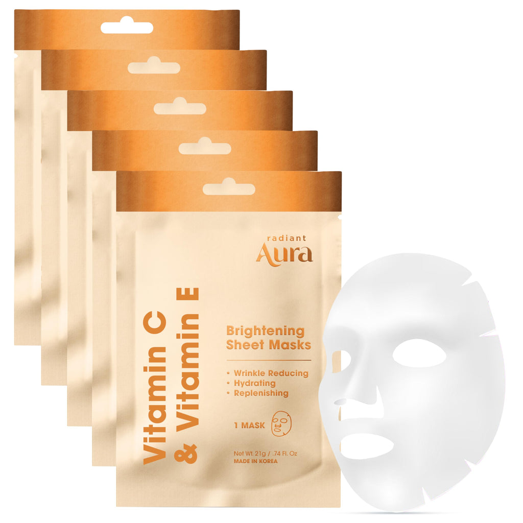 Radiant Aura Vitamin E & Vitamin C Sheet Mask – Dermatologist Tested, Deep Hydration, Korean Skincare