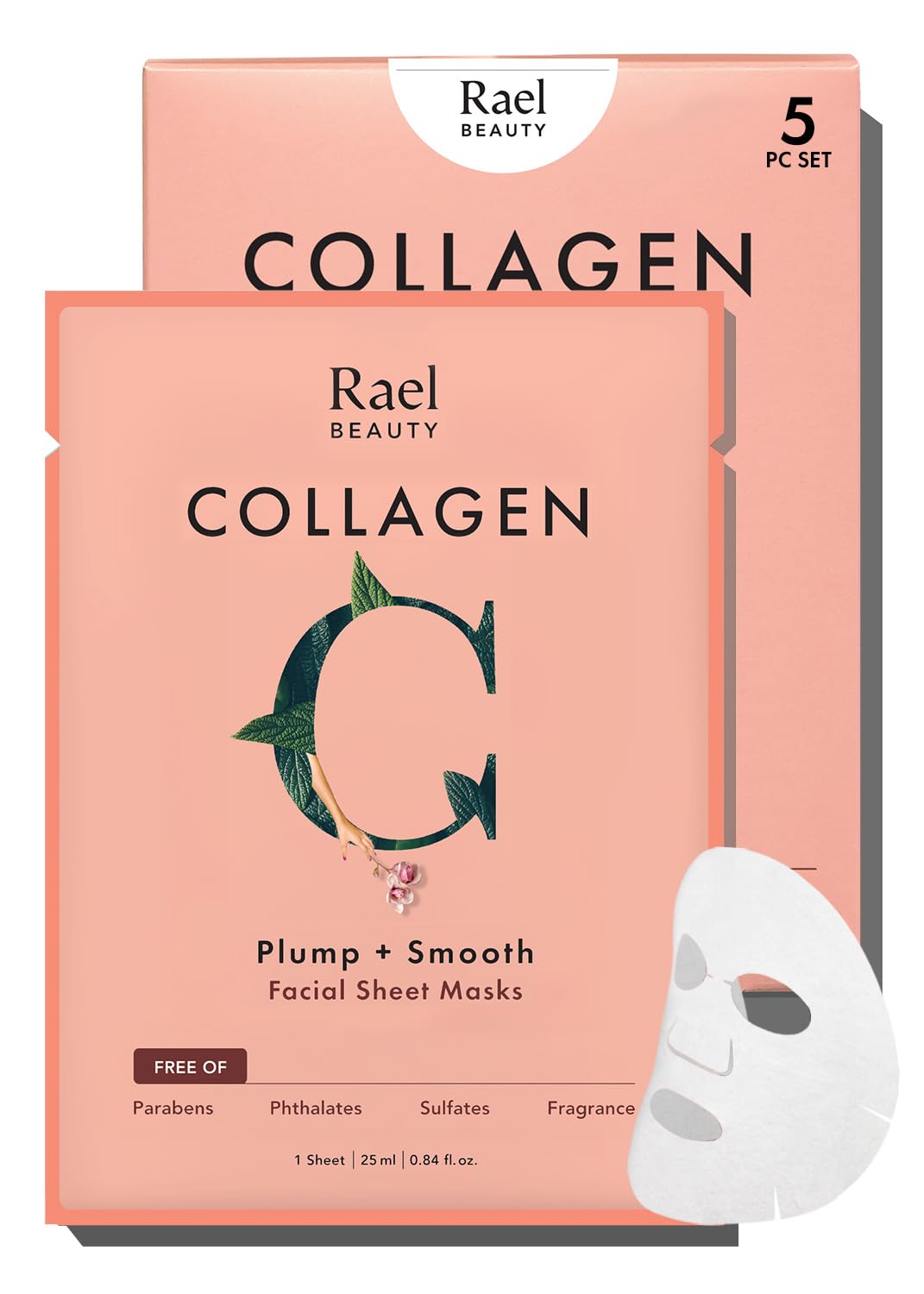 Rael Collagen Face Mask – Bamboo Sheet Mask with Collagen Essence (5 Sheets)
