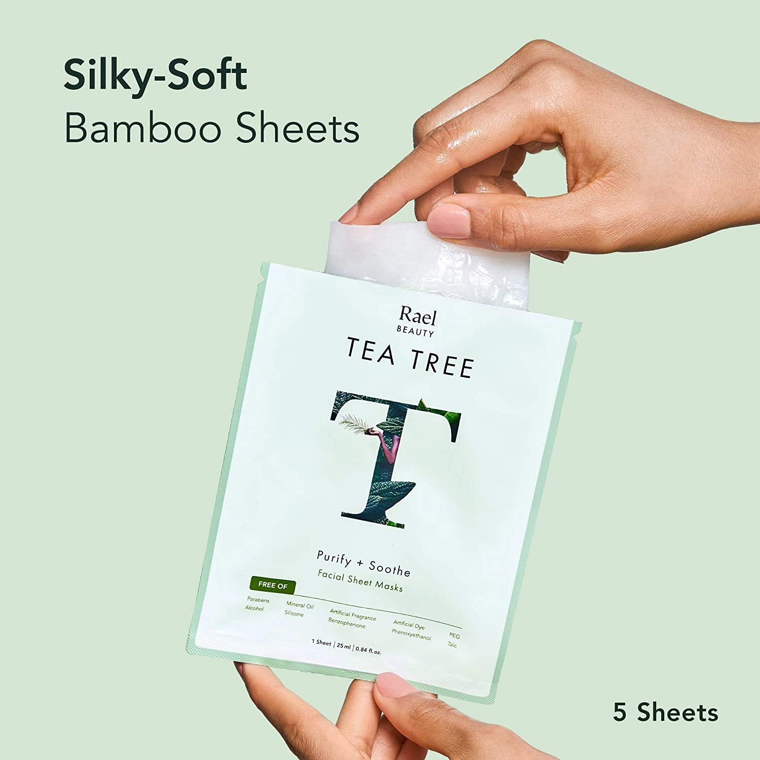 Rael Tea Tree Face Masks – Bamboo Sheet Mask for All Skin Types (5 Sheets)