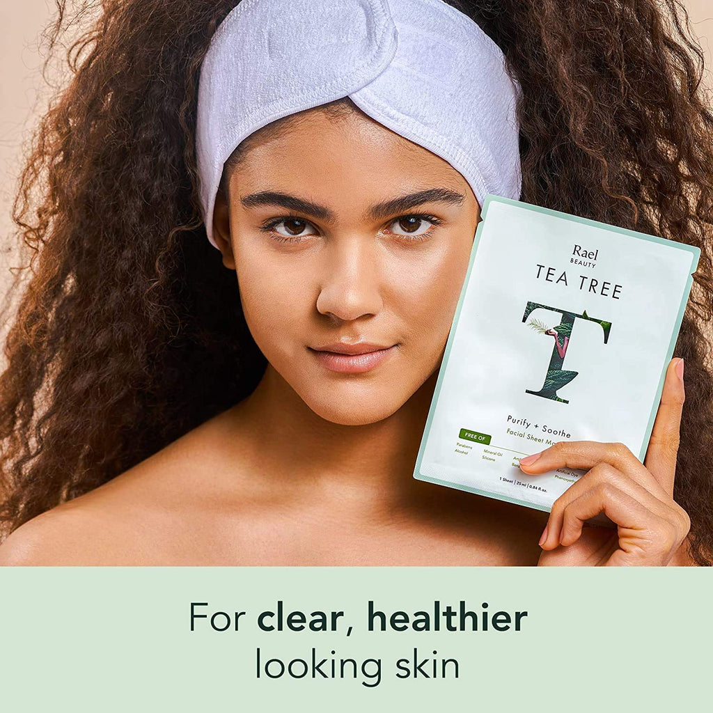 Rael Tea Tree Face Masks – Bamboo Sheet Mask for All Skin Types (5 Sheets)