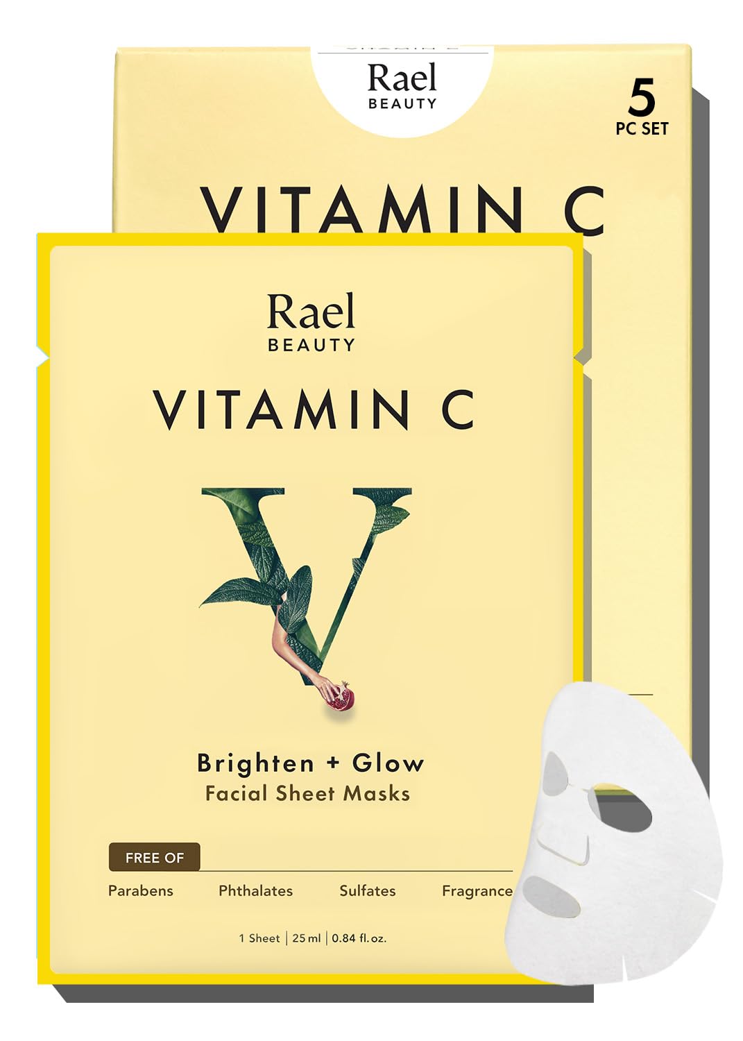 Rael Vitamin C Face Masks – Brighten & Glow with Pomegranate & Citrus Extract (All Skin Types) | 5 Count