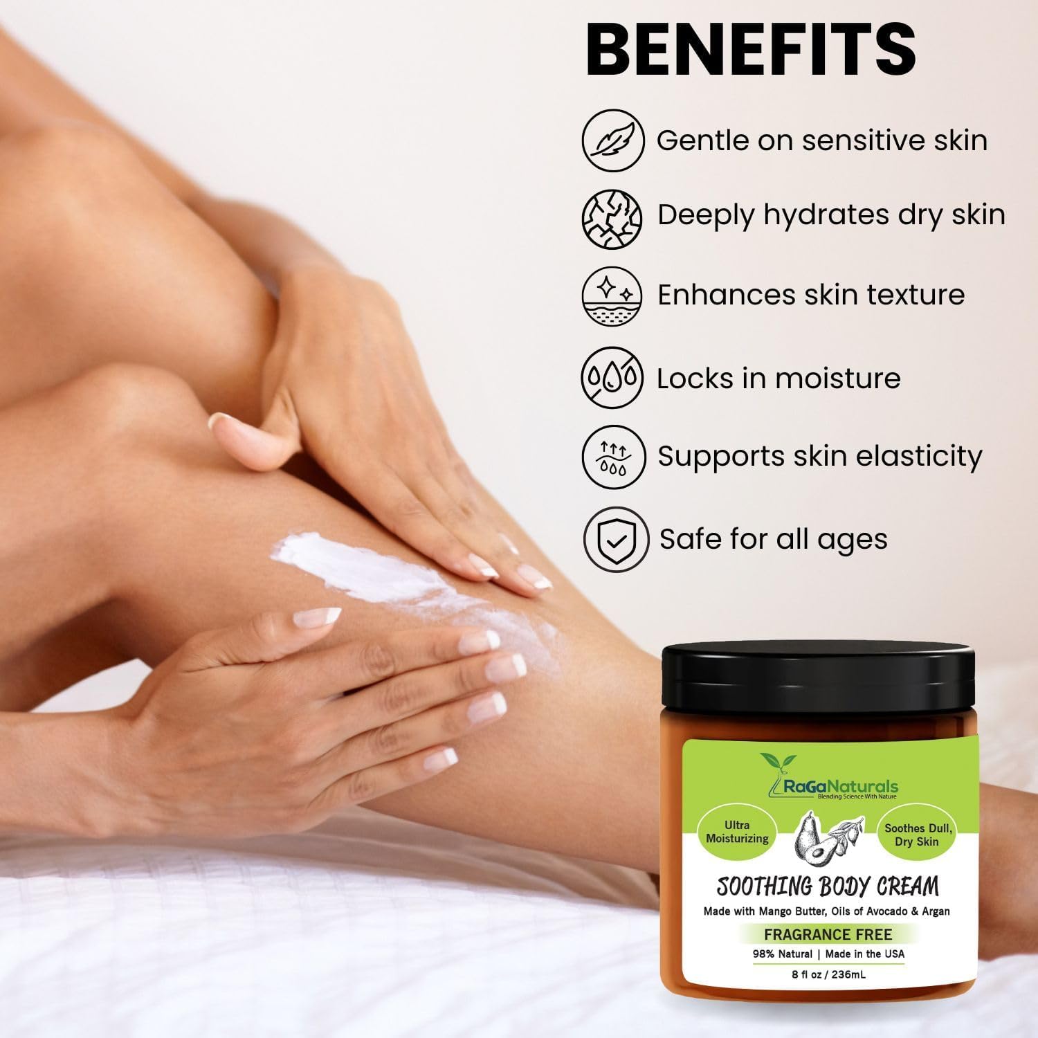 RaGaNaturals Mango Butter Moisturizing Cream for Dry Skin – Fragrance-Free & Non-Greasy