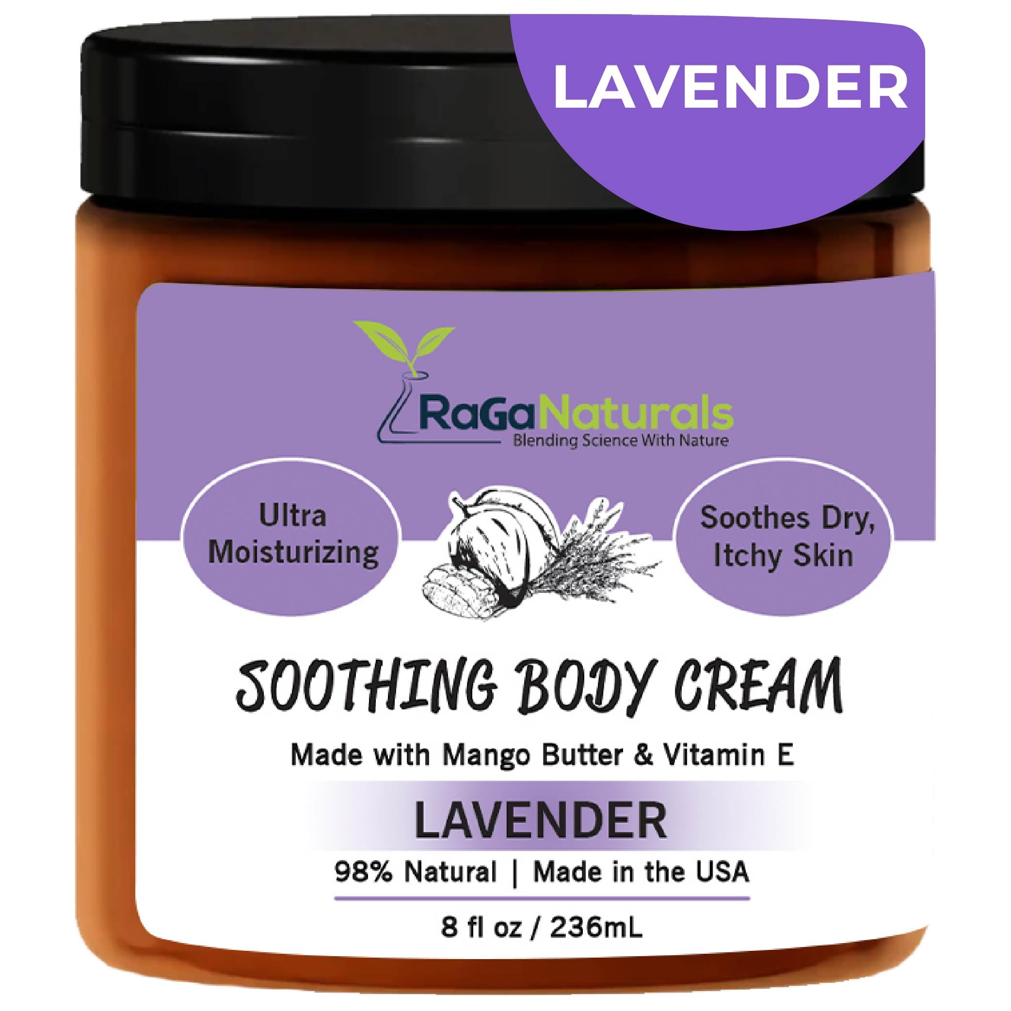 RaGaNaturals Calming Lavender Hand & Body Cream – All-Natural, Vegan, 8 oz