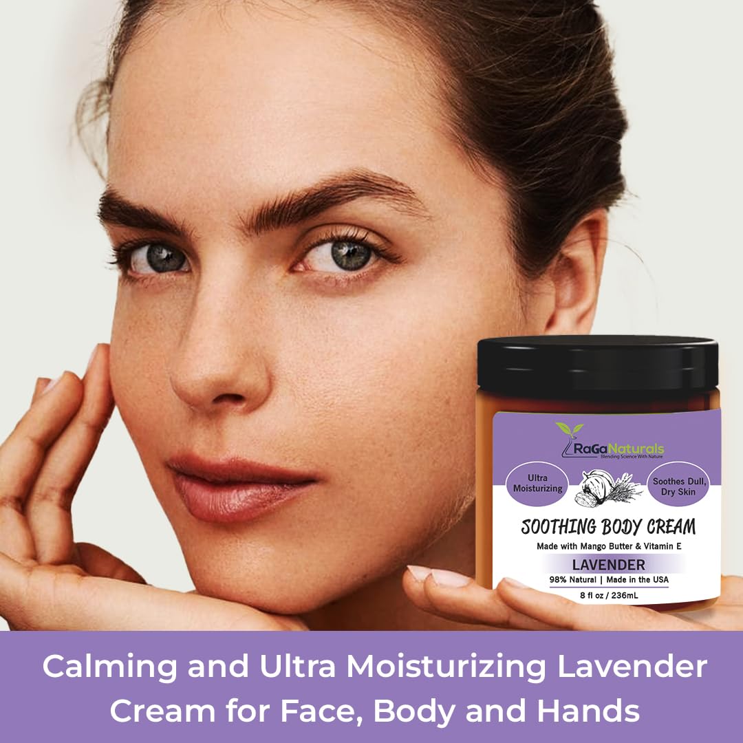 RaGaNaturals Calming Lavender Hand & Body Cream – All-Natural, Vegan, 8 oz