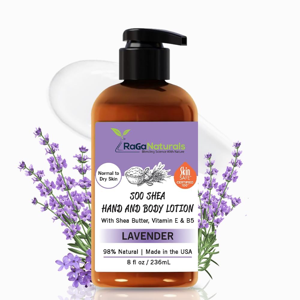 RaGaNaturals Lavender Shea Butter Lotion – 8 oz | Plant-Based, Vegan Moisturizer with Argan, Avocado Oil & Vitamin E