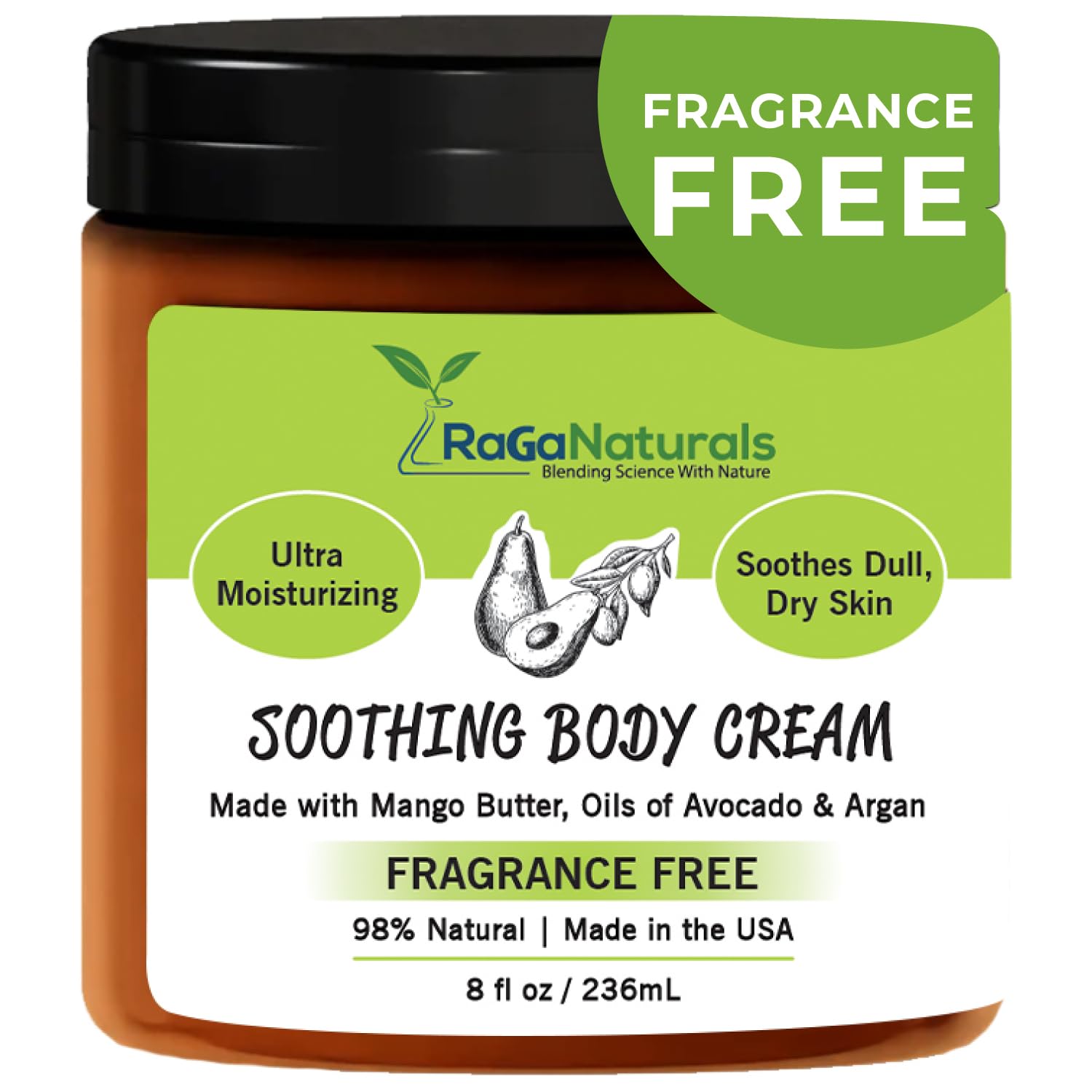 RaGaNaturals Mango Butter Moisturizing Cream for Dry Skin – Fragrance-Free & Non-Greasy