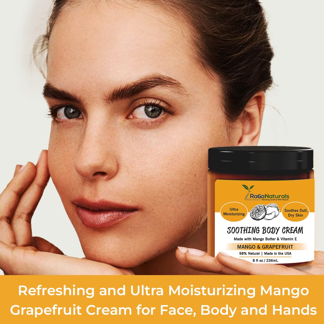 RaGaNaturals Mango Butter Cream – All-Natural, Non-Greasy Moisturizer for Dry Skin (8 oz)