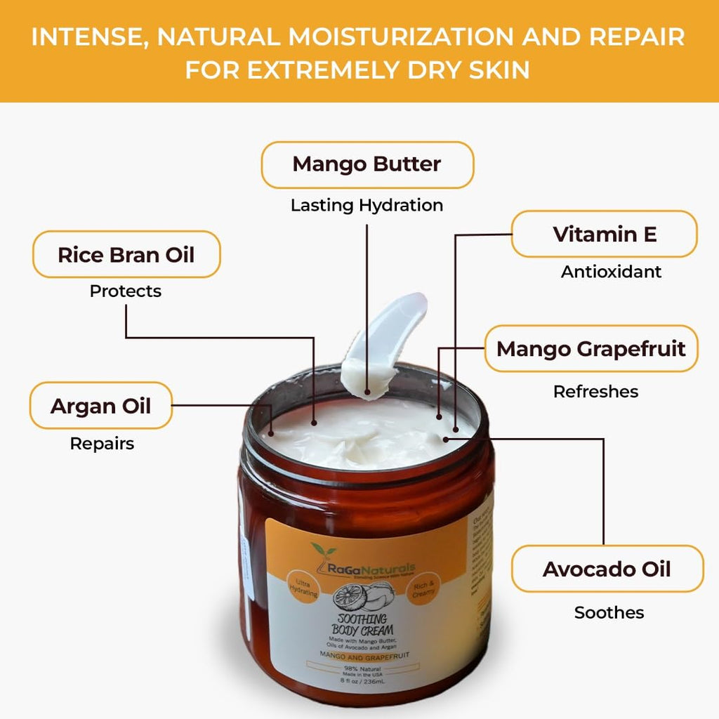 RaGaNaturals Mango Butter Cream – All-Natural, Non-Greasy Moisturizer for Dry Skin (8 oz)