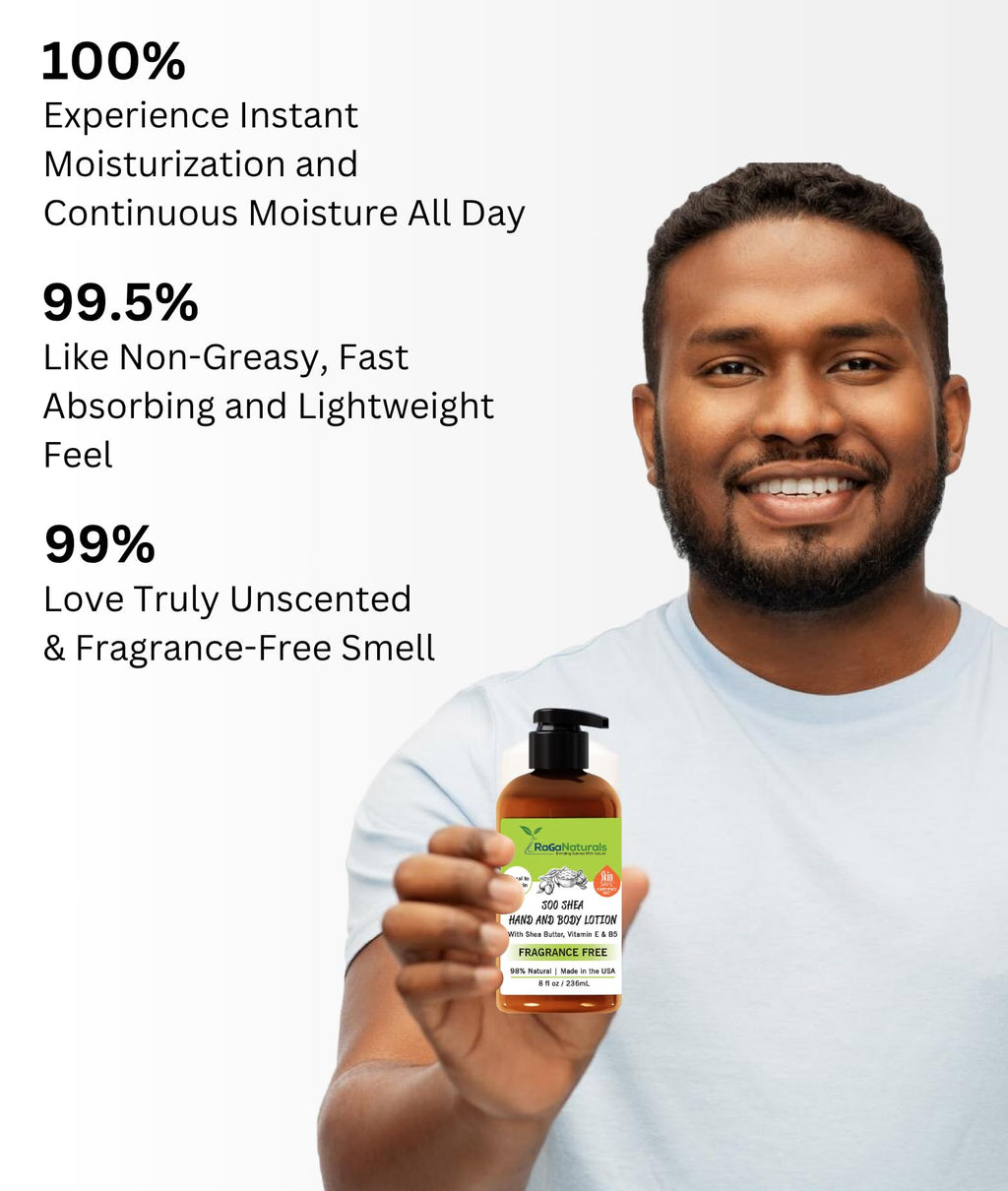 RaGaNaturals Unscented Body Lotion for Dry Skin – Shea Butter, Vitamin E & B5, 8 oz