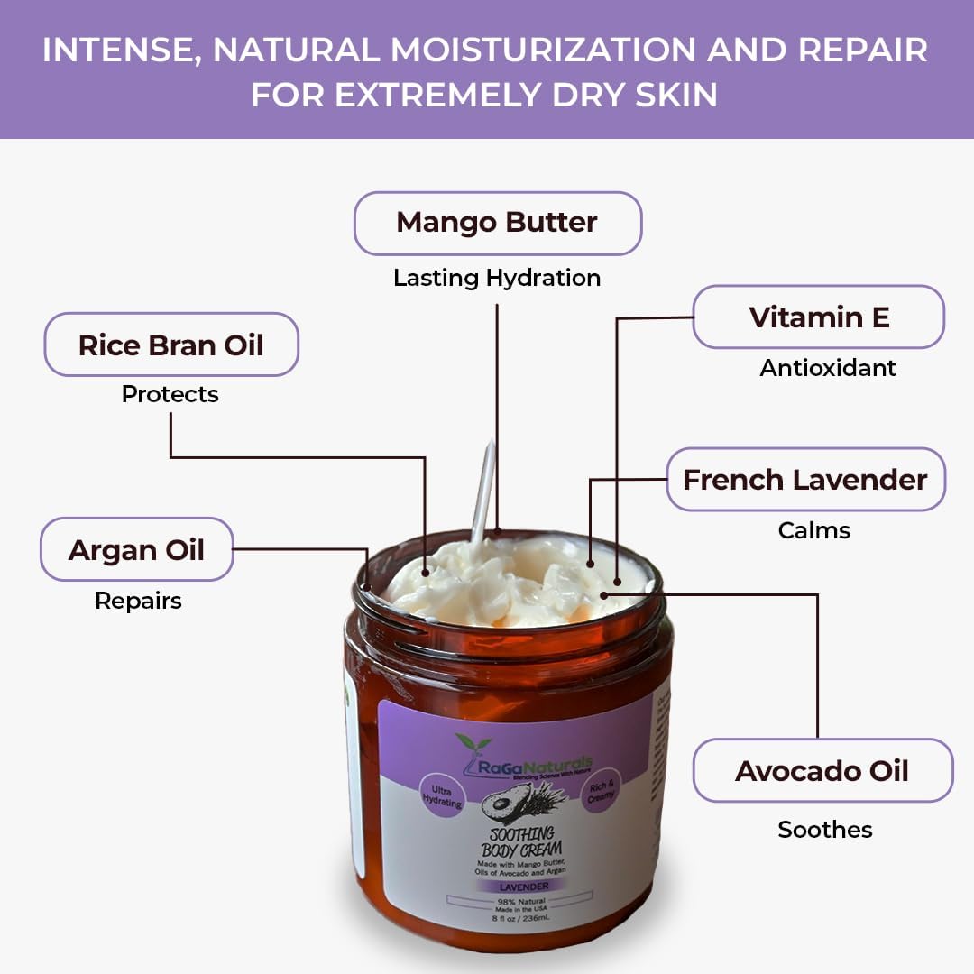 RaGaNaturals Calming Lavender Hand & Body Cream – All-Natural, Vegan, 8 oz