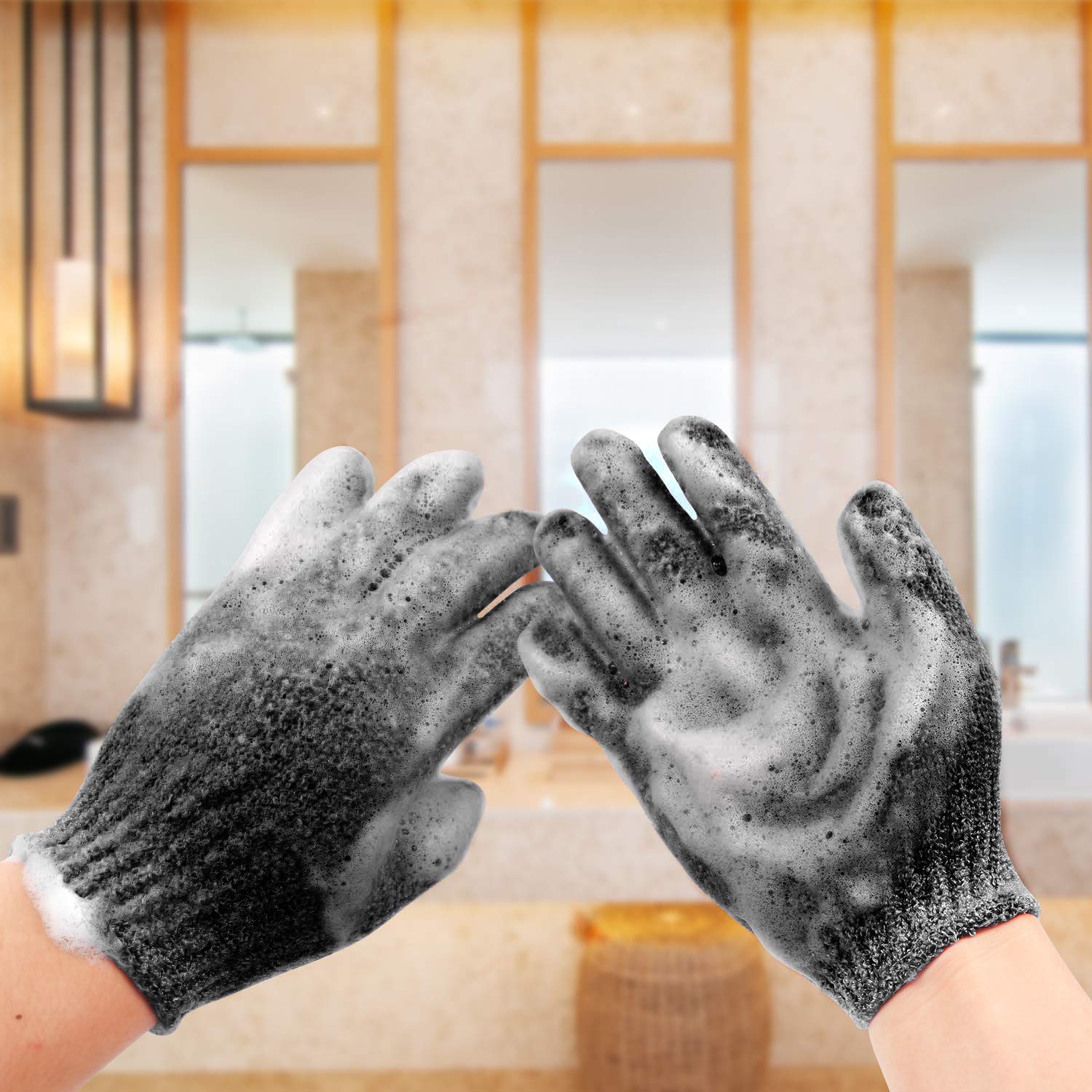 Rainmae 6Pairs Exfoliating Gloves – Premium Black Bath Scrub Mitts