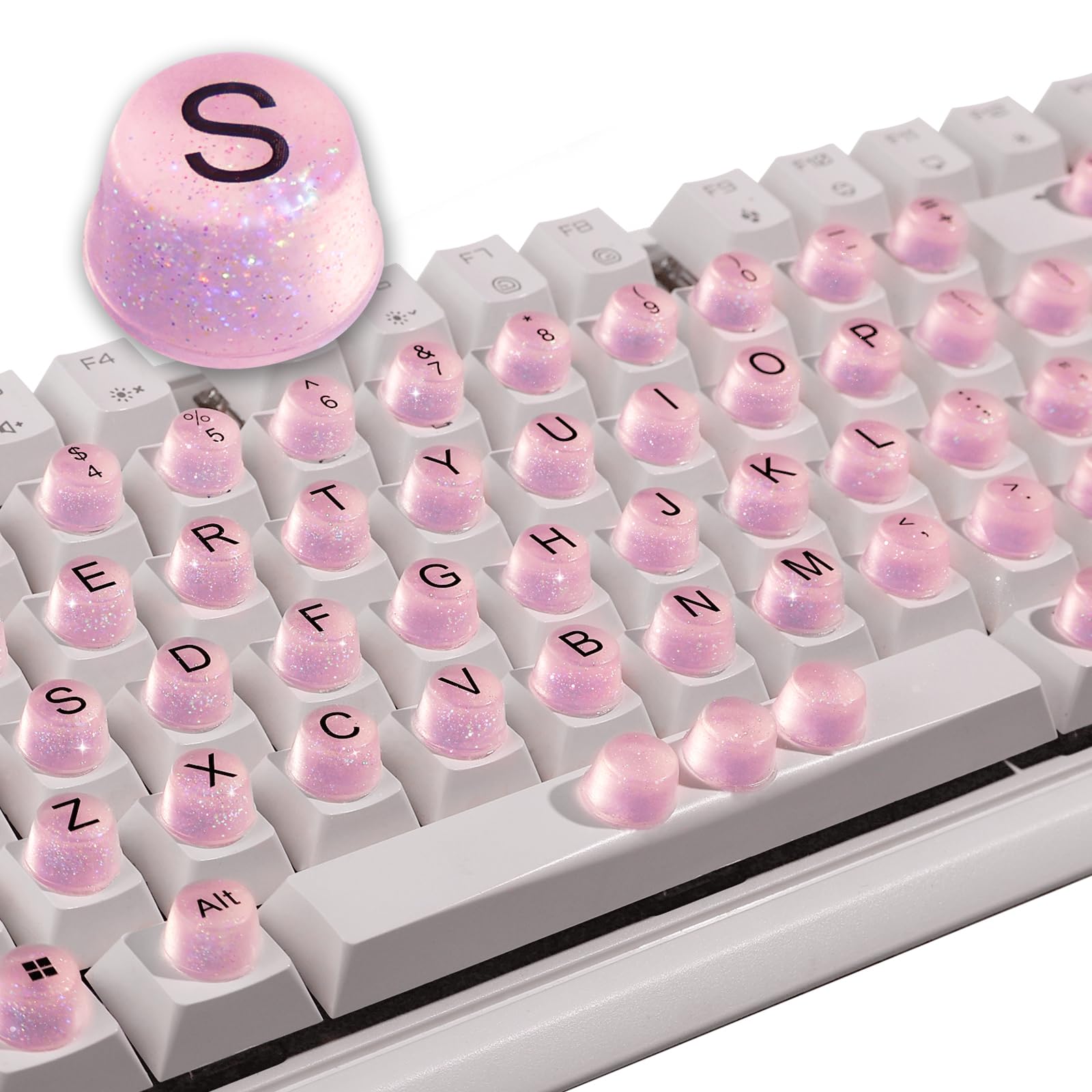 Raised Button Pink Keyboard Stickers for Long Nails – Soft Silicone Keycaps (64 Pcs)