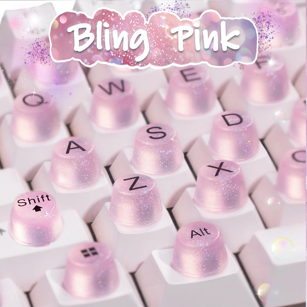 Raised Button Pink Keyboard Stickers for Long Nails – Soft Silicone Keycaps (64 Pcs)
