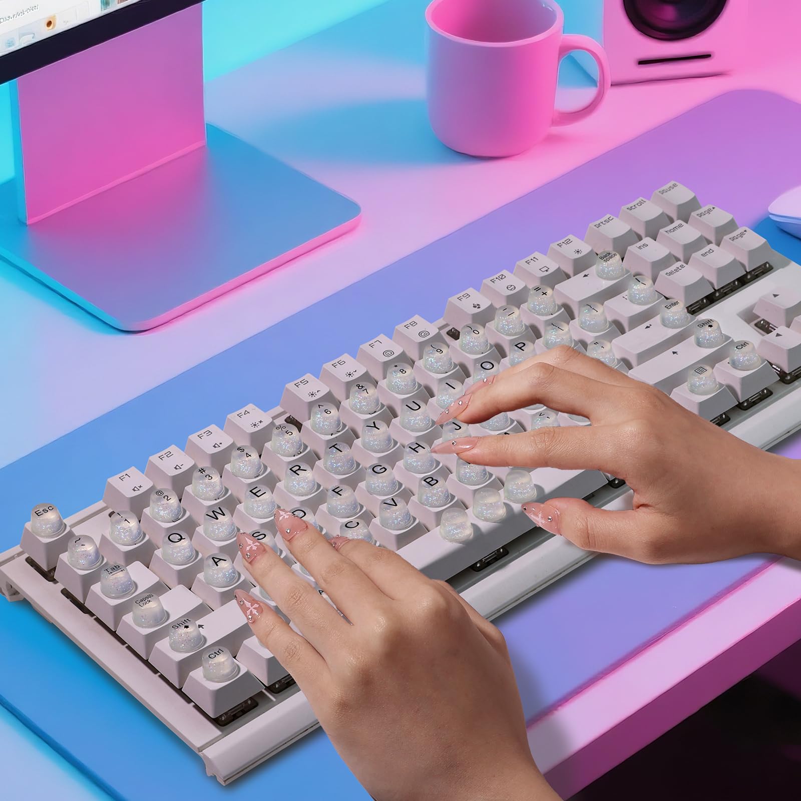 Raised Button Raised Keyboard Stickers for Long Nails – Soft Silicone, Clear, 64 Pcs