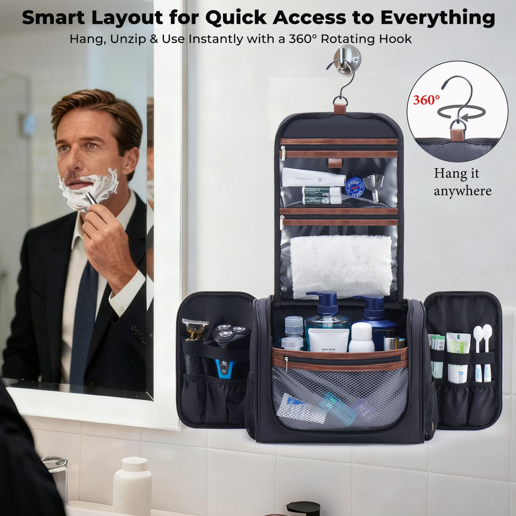 Ralnitote Large Hanging Toiletry Bag for Men – Travel Grooming Organizer, Black