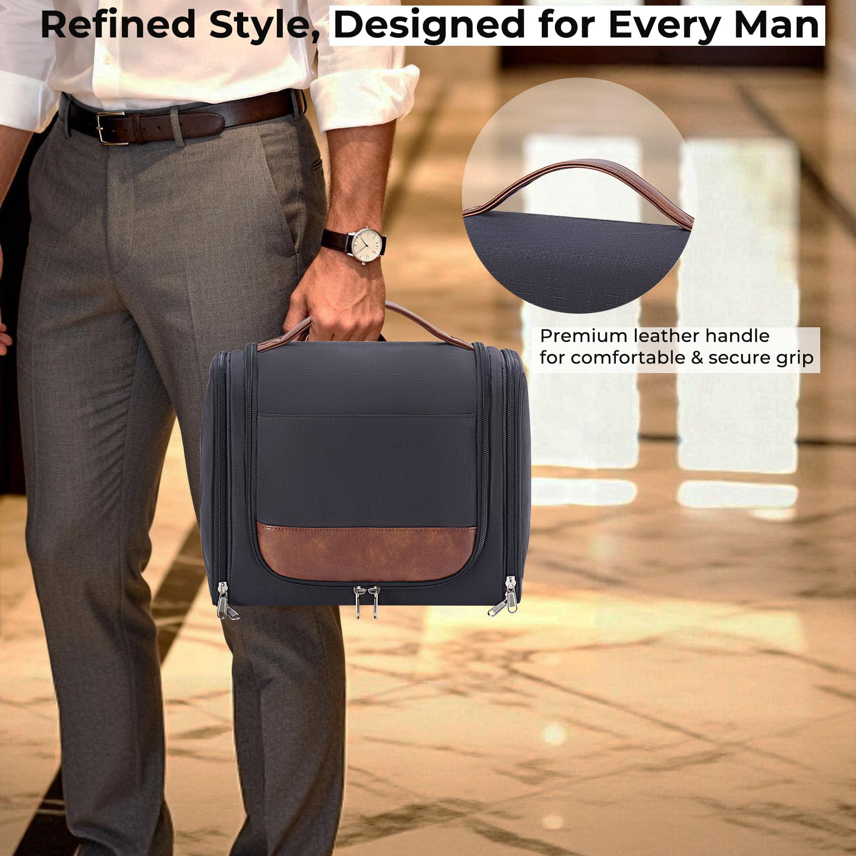 Ralnitote Large Hanging Toiletry Bag for Men – Travel Grooming Organizer, Black