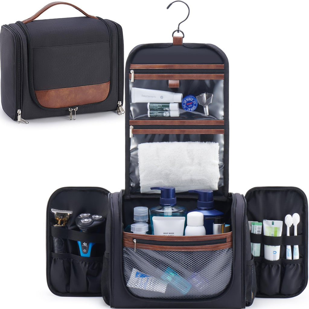 Ralnitote Large Hanging Toiletry Bag for Men – Travel Grooming Organizer, Black