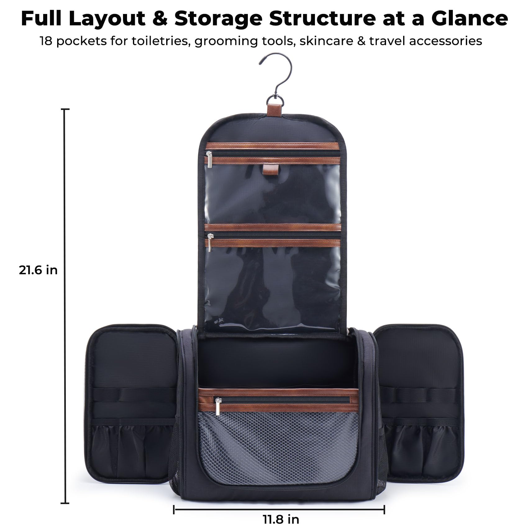 Ralnitote Large Hanging Toiletry Bag for Men – Travel Grooming Organizer, Black