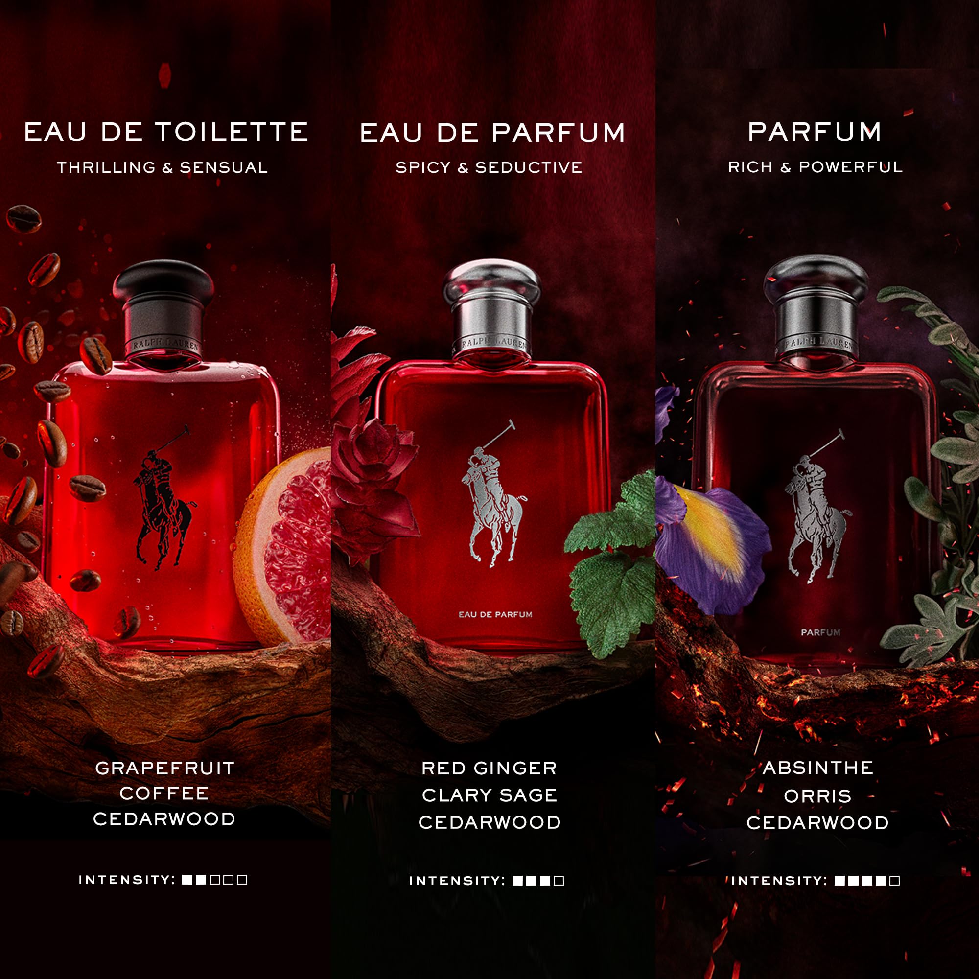 Ralph Lauren Fragrances Polo Red EDT Set for Men - Woody & Spicy with Grapefruit & Redwood | Full Size + Travel Size + Grooming Essentials