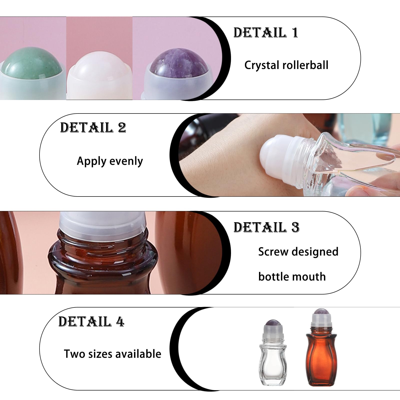 RAMFIYN 2-Pack 1oz Amber Glass Roll-On Bottles with Purple Quartz Roller Ball – Refillable