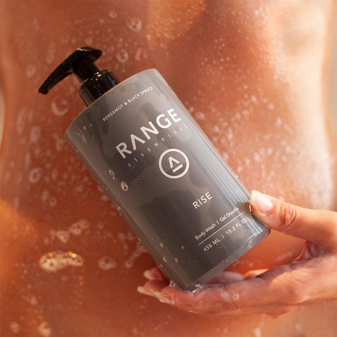 Range Essentials Rise Body Wash – Bergamot Black Spruce, Hydrating Gentle Shower Gel 450mL