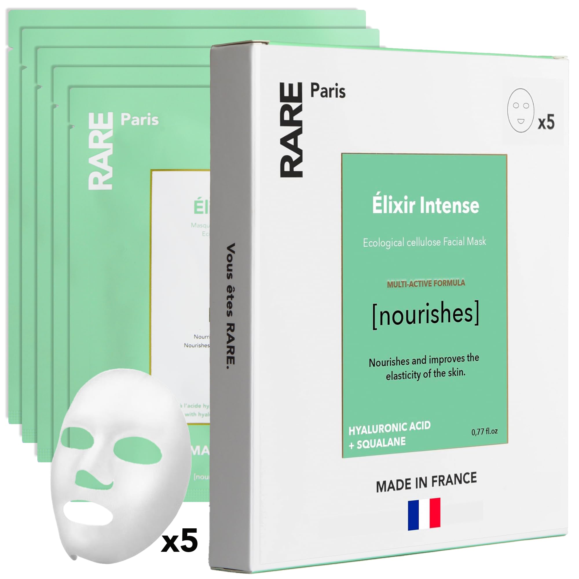 RARE Paris Élixir Intense: Nourishing Facial Sheet Mask – Hydration & Brightening (5 Pack)