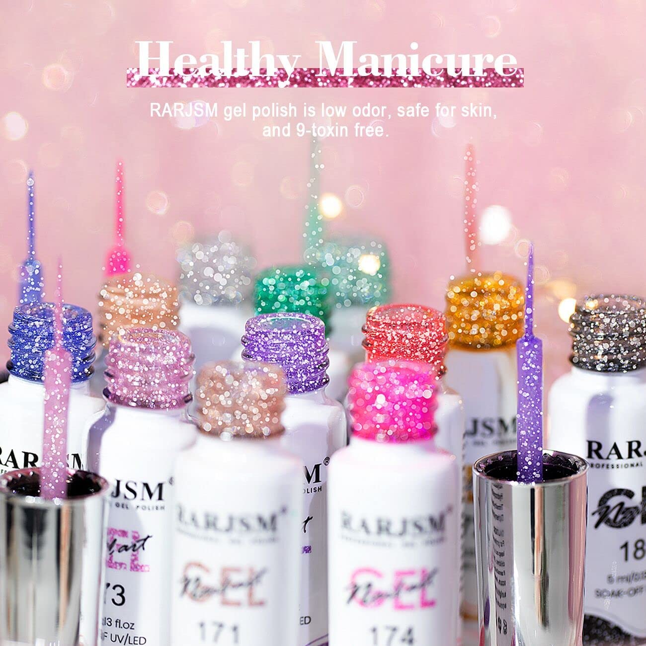 RARJSM Reflective Glitter Nail Art Gel Liner – 12 Colors, Diamond Sparkle, UV/LED Curing