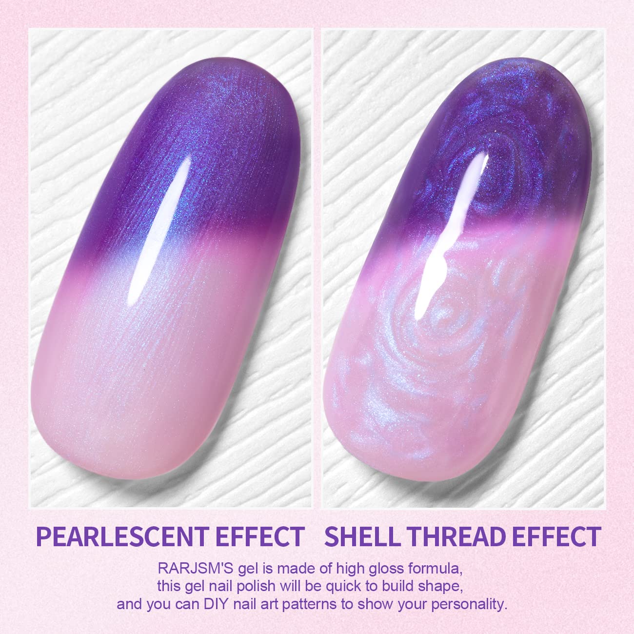 RARJSM Color Changing Gel Nail Polish 15ml — Blue Purple Temperature Shift with Pearl Shell Finish