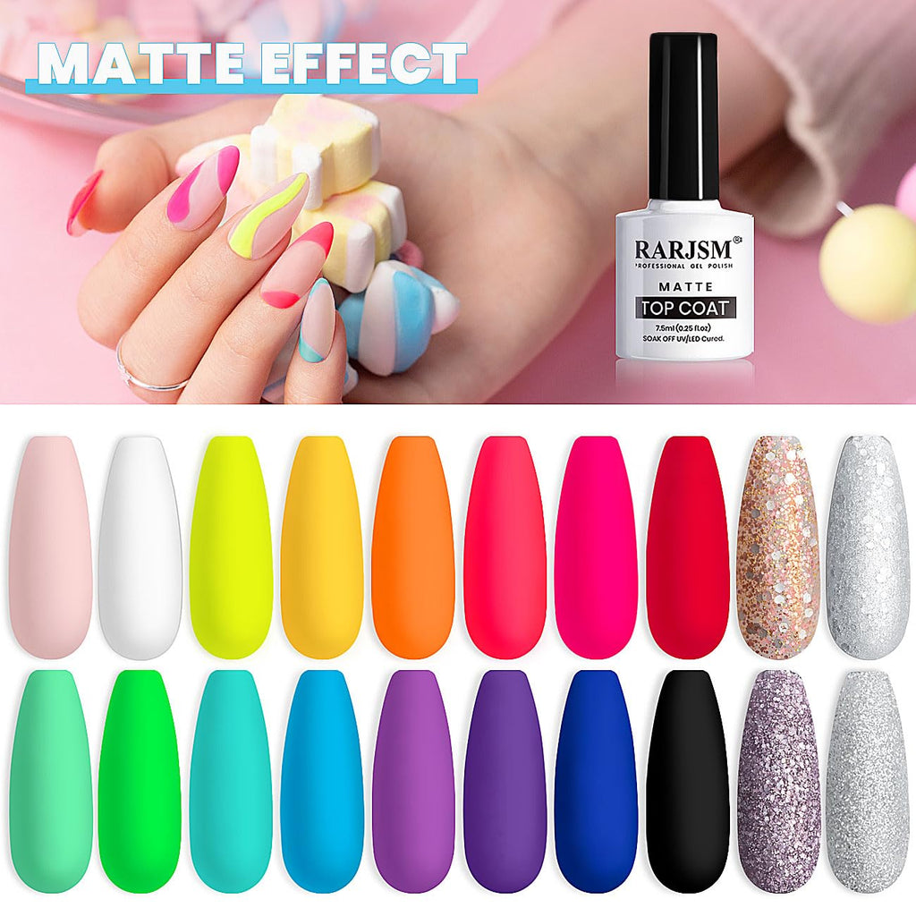 RARJSM 23 Pcs Gel Nail Polish Set — Pastel, Neon & Classic Colors with Base & Top Coats | LED/UV Curing