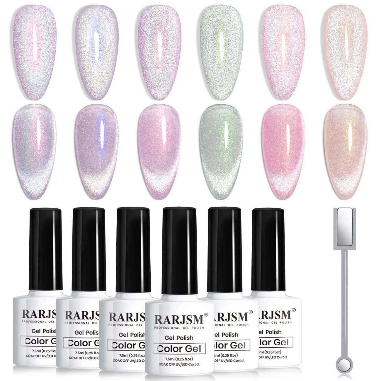 RARJSM Aurora Cat Eye Gel Nail Polish Set — 6 Velvet Galaxy Colors for Home Salon