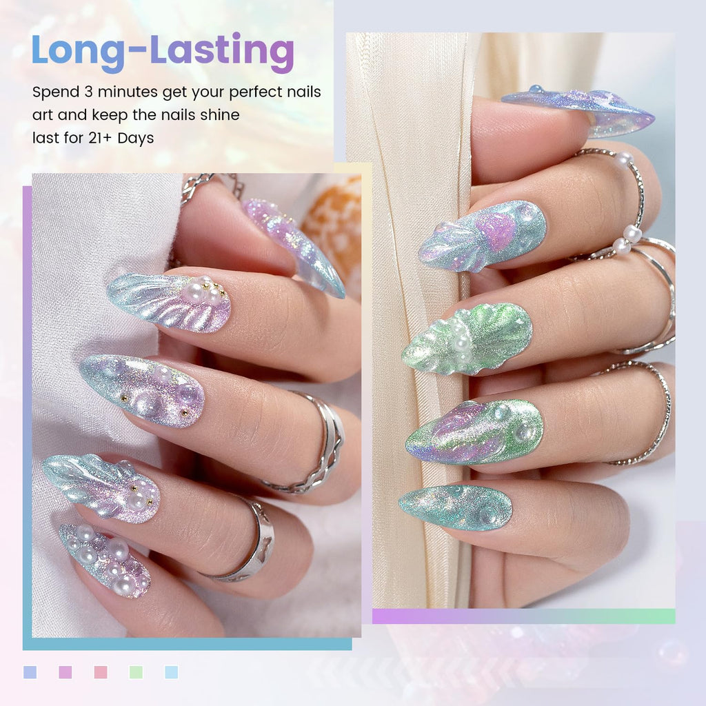 RARJSM Aurora Mermaid Cat Eye Gel Nail Polish Set — 6 Velvet Glitter Colors with Magnetic Shimmer