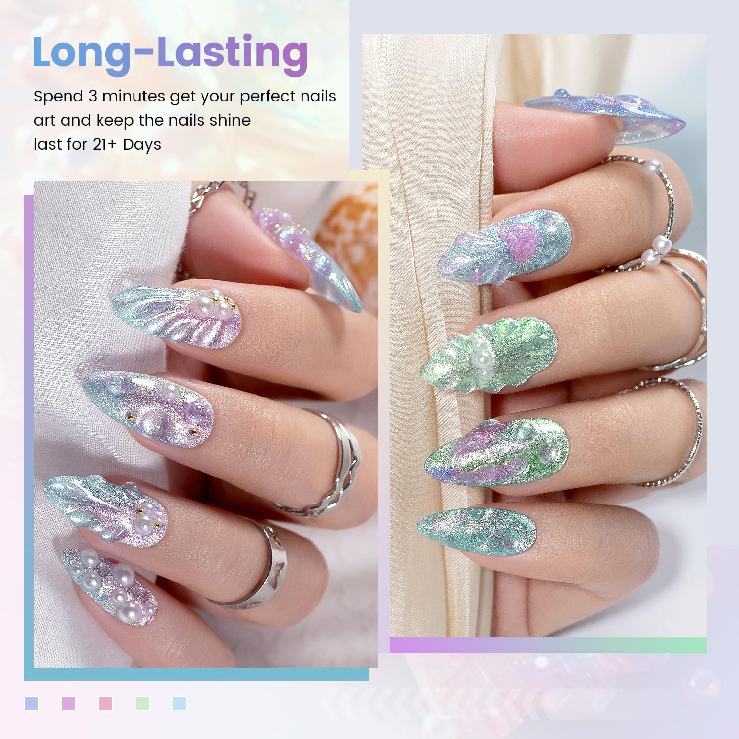 RARJSM Aurora Mermaid Cat Eye Gel Nail Polish Set — 6 Velvet Glitter Colors with Magnetic Shimmer