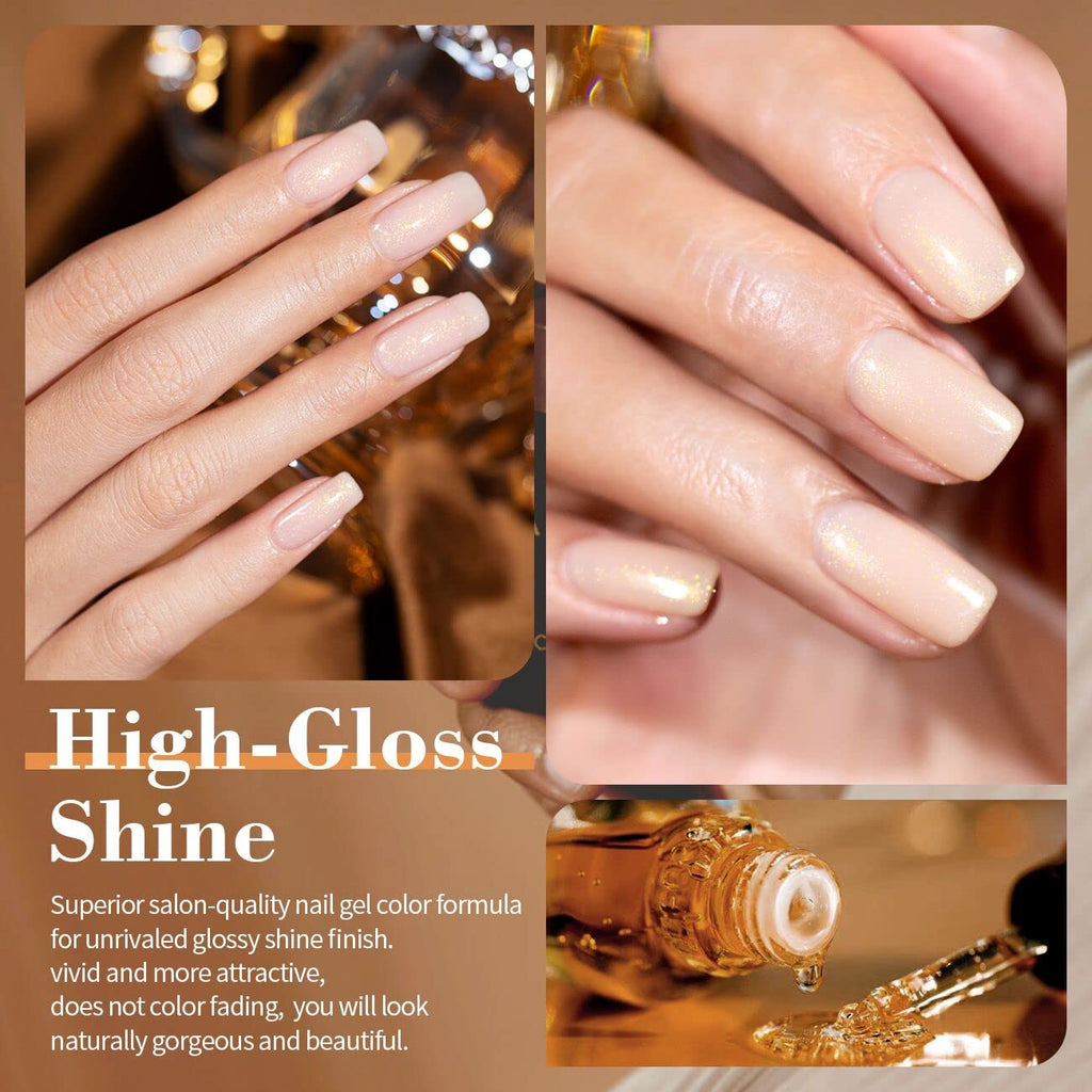 RARJSM Glitter Nude Gel Polish 6-Piece Set – Shimmer Nude Nails (7.5ml)