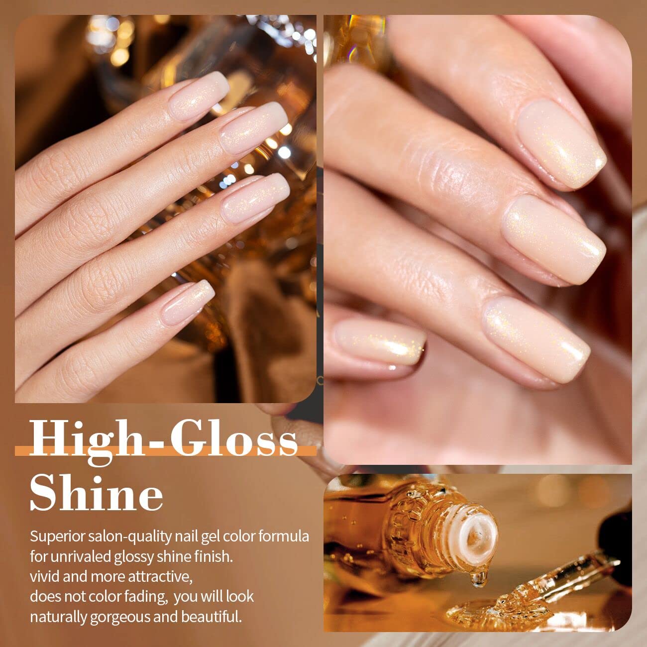 RARJSM Glitter Nude Gel Polish 6-Piece Set – Shimmer Nude Nails (7.5ml)
