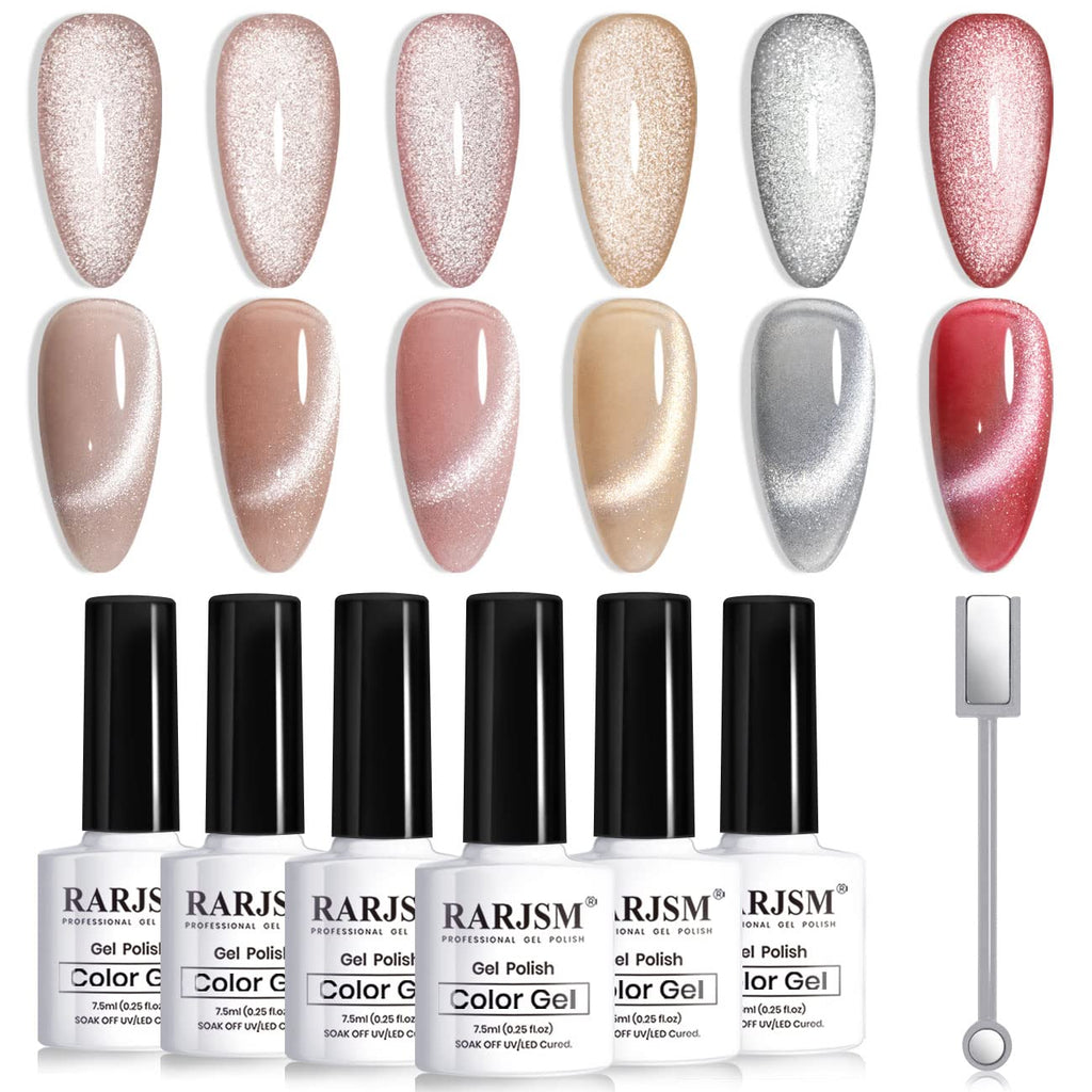 RARJSM Cat Eye Gel Nail Polish Set – 6 Colors for Home Salon