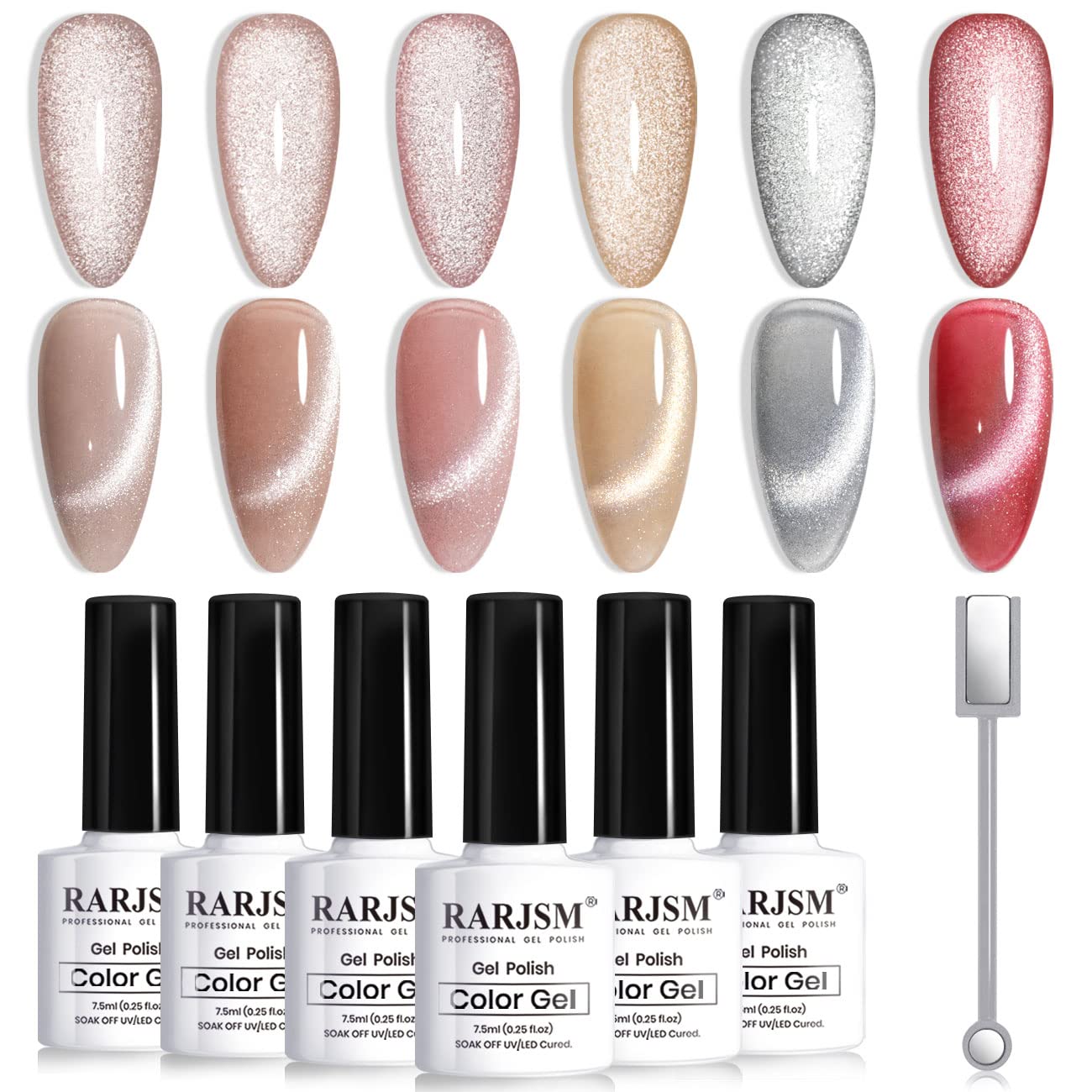 RARJSM Cat Eye Gel Nail Polish Set – 6 Colors for Home Salon