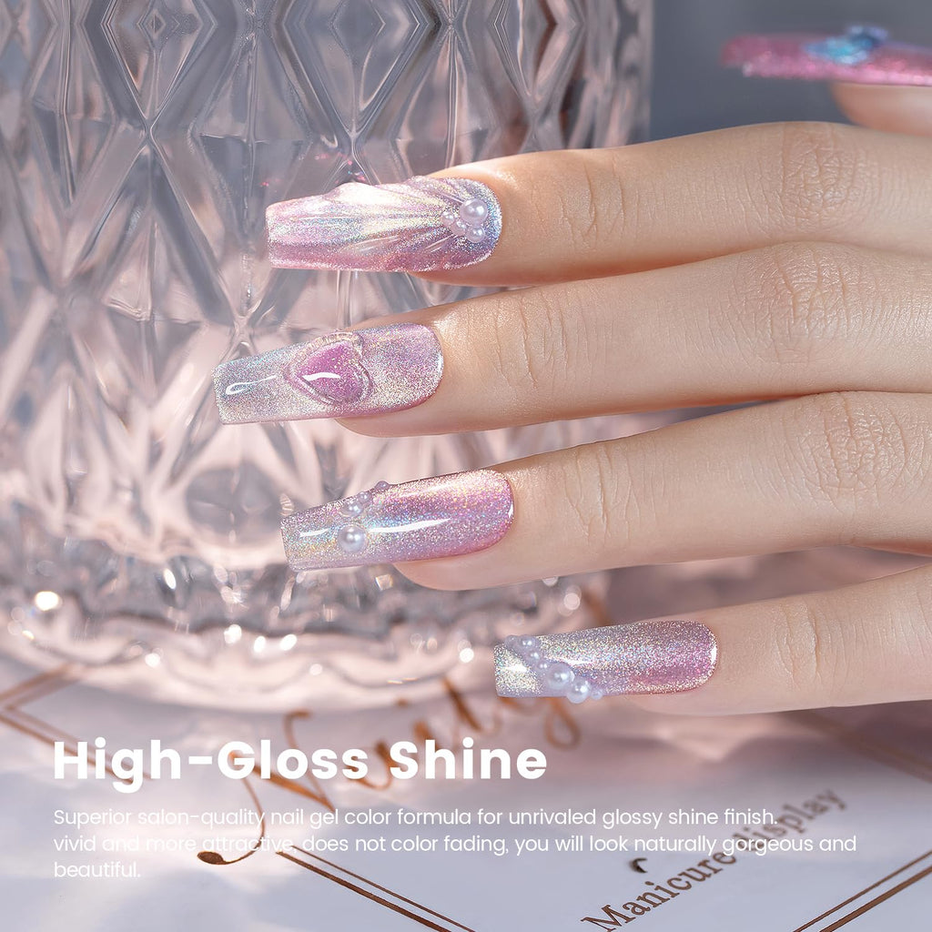 RARJSM Aurora Mermaid Cat Eye Gel Nail Polish Set — 6 Velvet Glitter Colors with Magnetic Shimmer