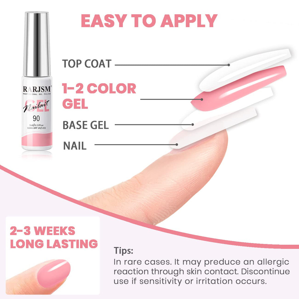 RARJSM Gel Liner Nail Art Polish Set – 12 Candy Pastel Colors, Thin Brush, Soak Off, 5ml