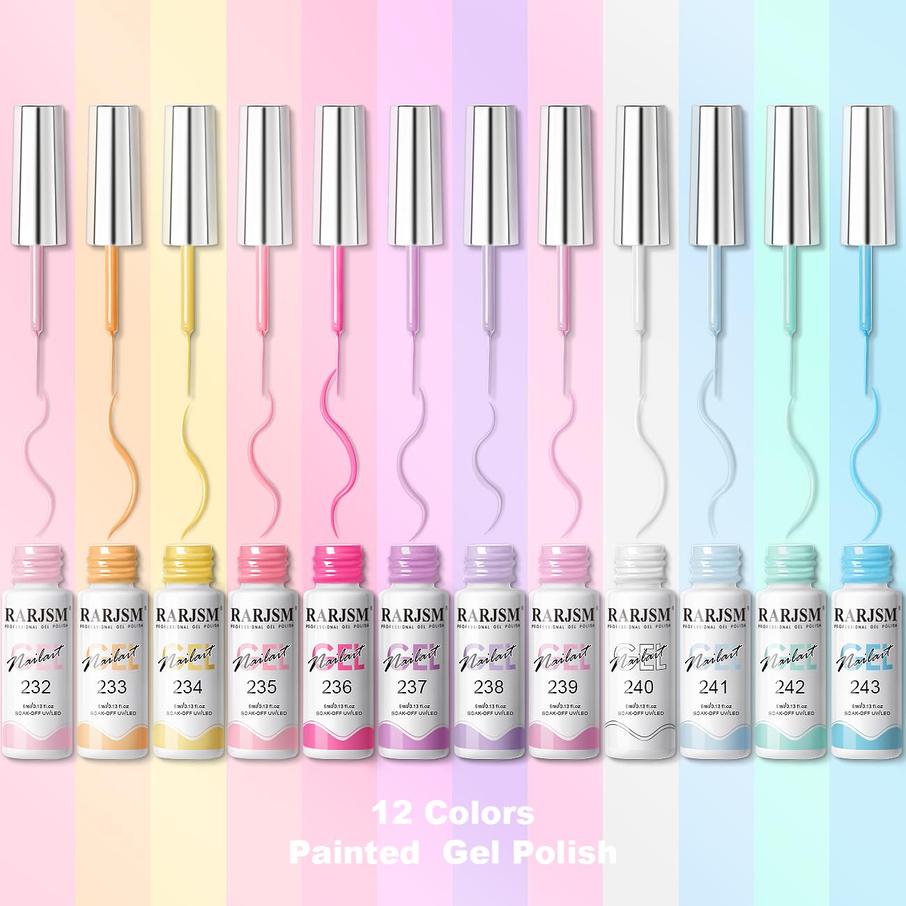 RARJSM Gel Liner Nail Art Set 12 Colors – 5ml Striping Gel Polish with Thin Brush