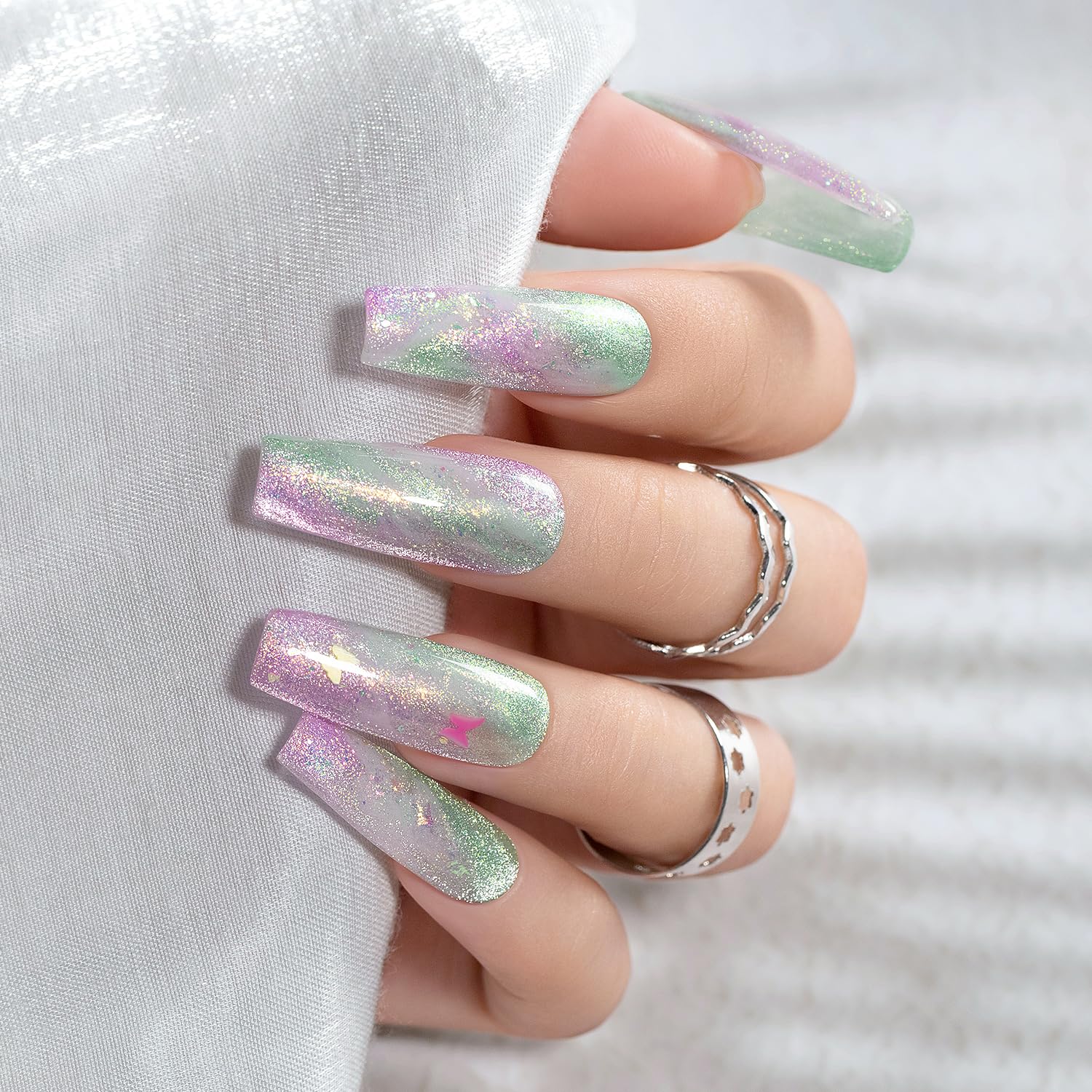 RARJSM Aurora Mermaid Cat Eye Gel Nail Polish Set — 6 Velvet Glitter Colors with Magnetic Shimmer